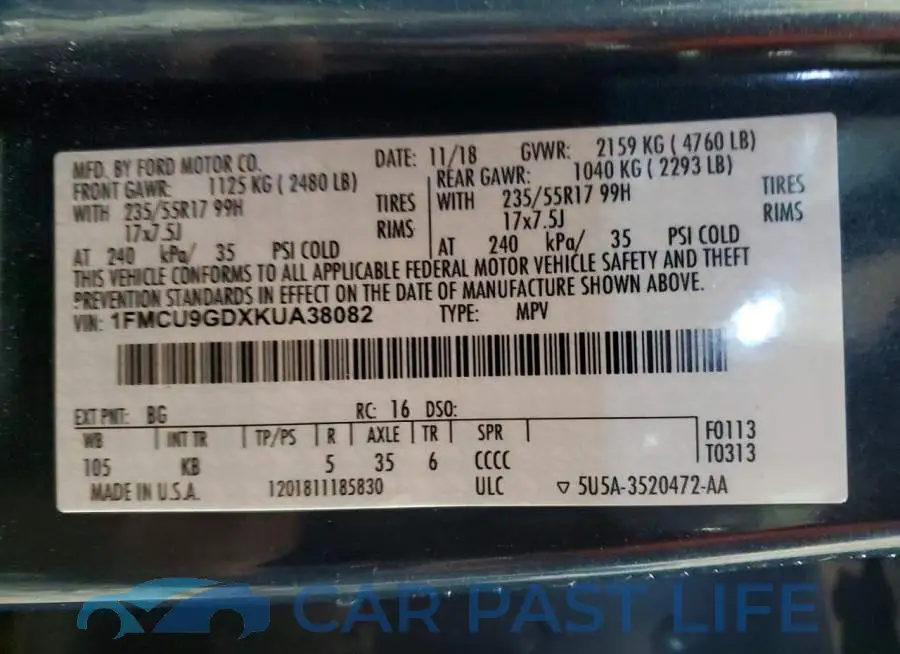 1FMCU9GDXKUA38082# 13