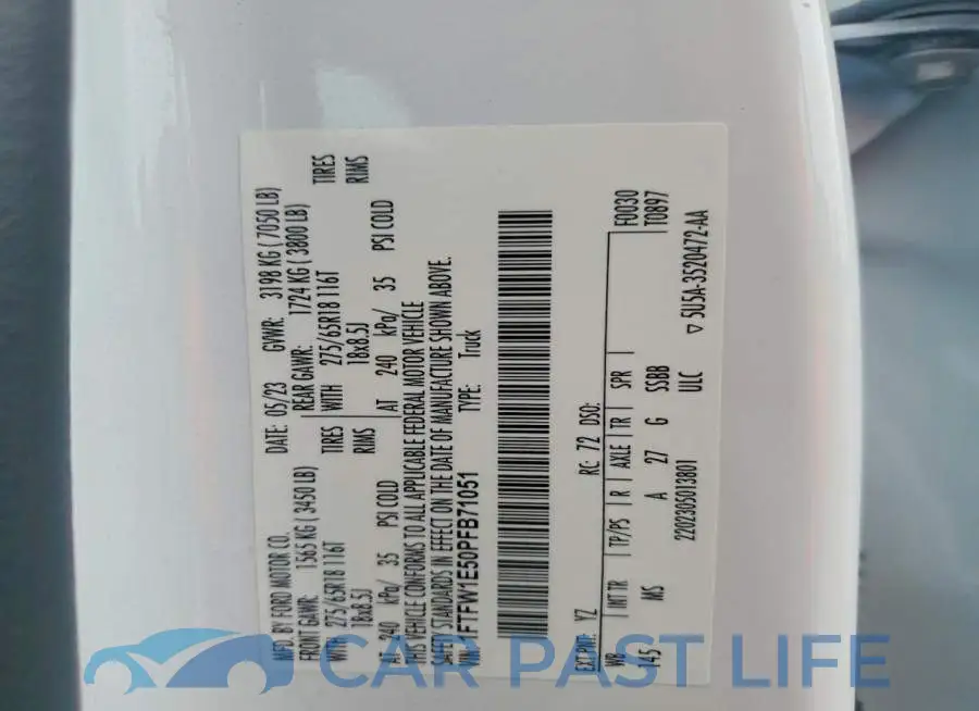 1FTFW1E50PFB71051# 12