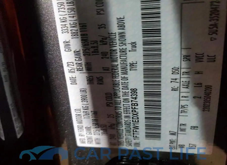 1FTFW1EDXPFB74398# 13