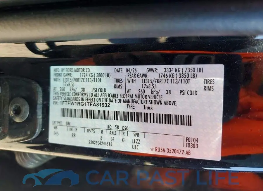 1FTFW1RG1TFA81932# 12