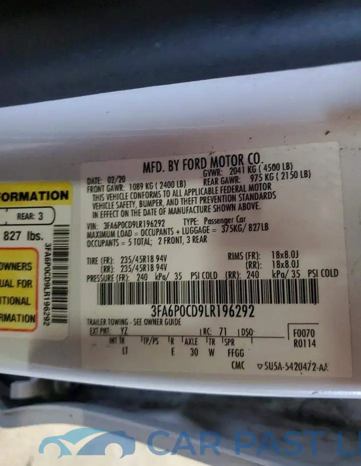 3FA6P0CD9LR196292# 12