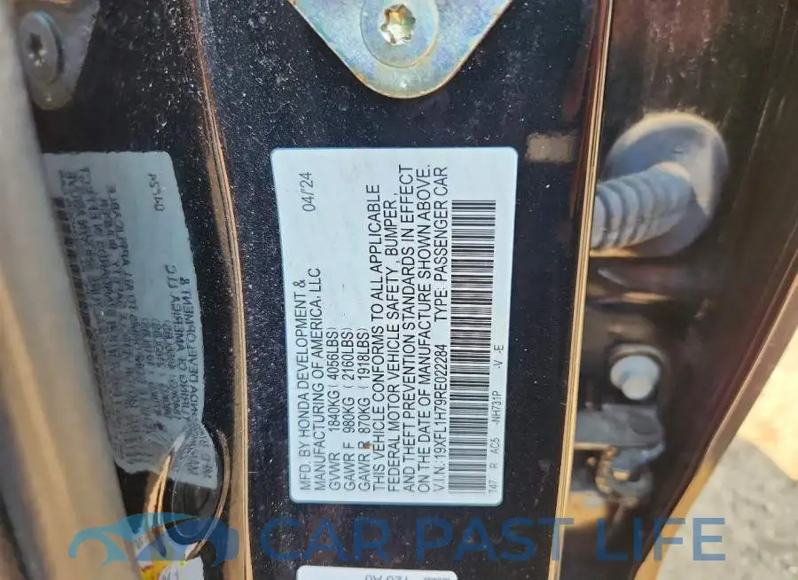 19XFL1H79RE022284# 12