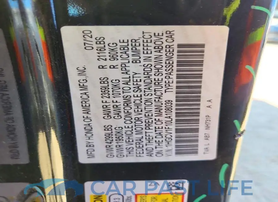 1HGCV1F10LA108039# 13