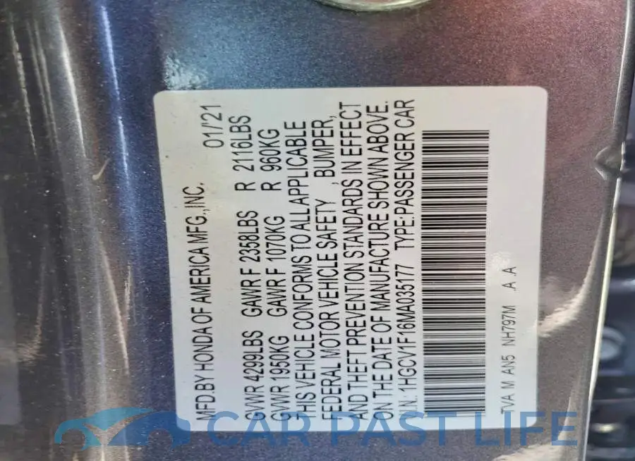 1HGCV1F16MA035177# 12