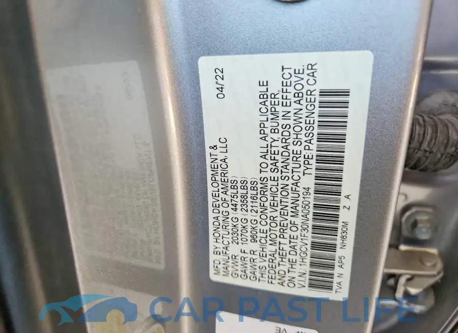 1HGCV1F30NA050194# 12