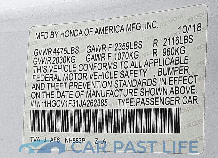 1HGCV1F31JA262385# 12