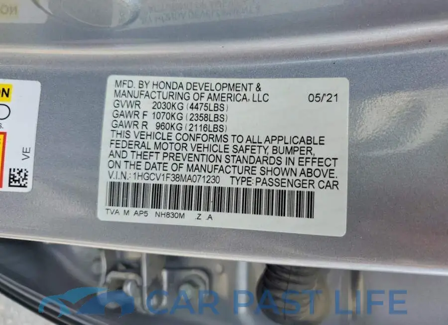 1HGCV1F38MA071230# 12