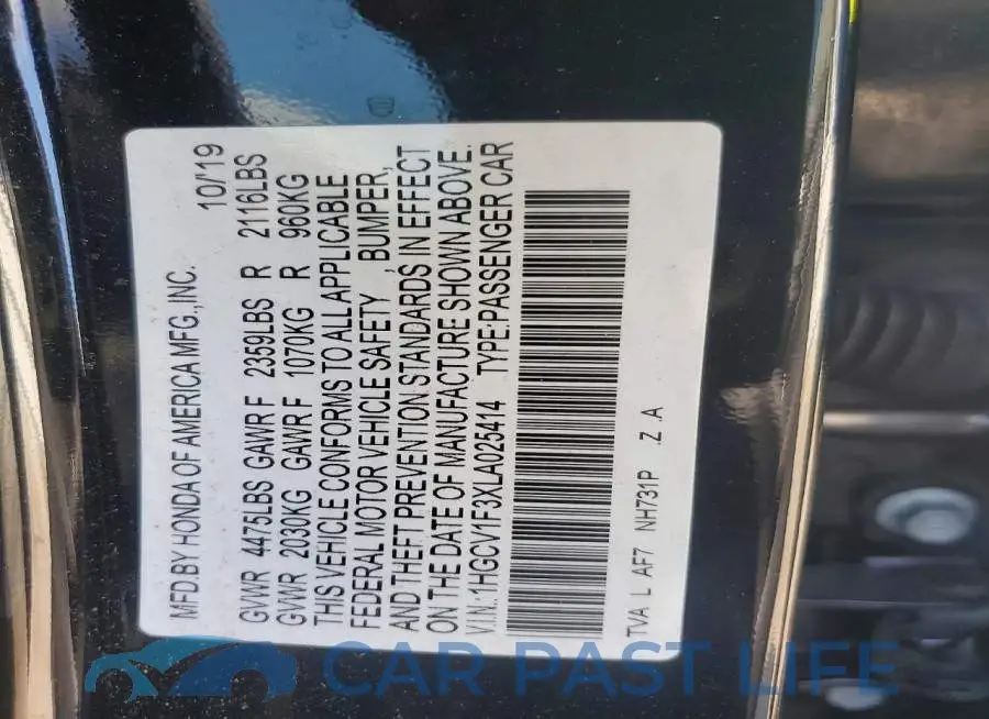 1HGCV1F3XLA025414# 12
