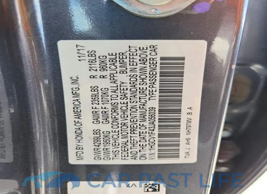 1HGCV1F43JA056039# 12