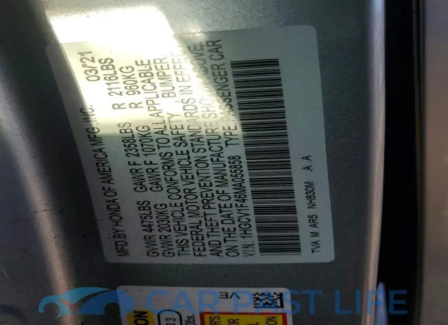 1HGCV1F46MA055858# 12