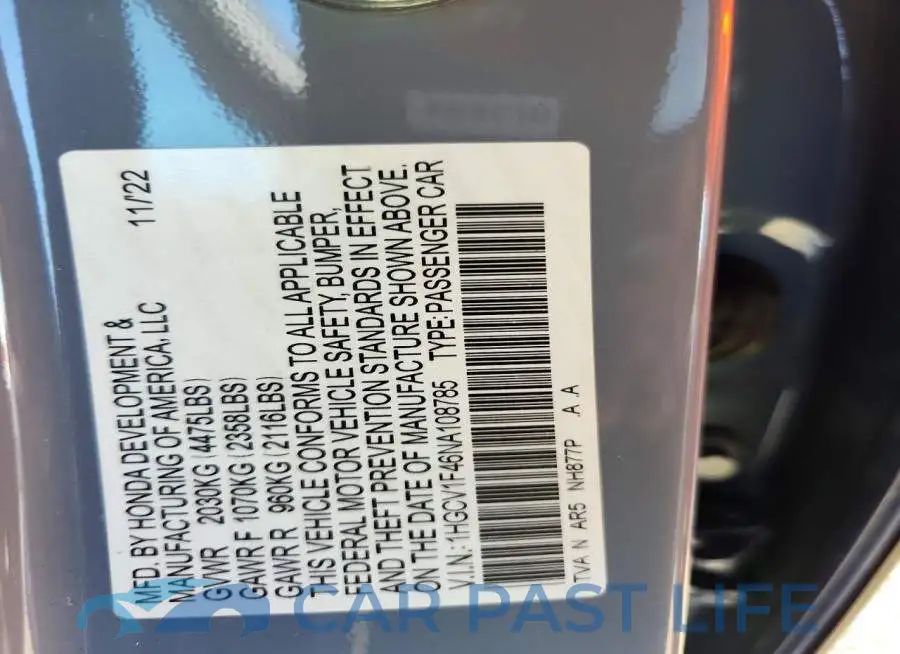 1HGCV1F46NA108785# 12