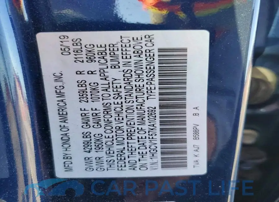 1HGCV1F57KA102692# 13