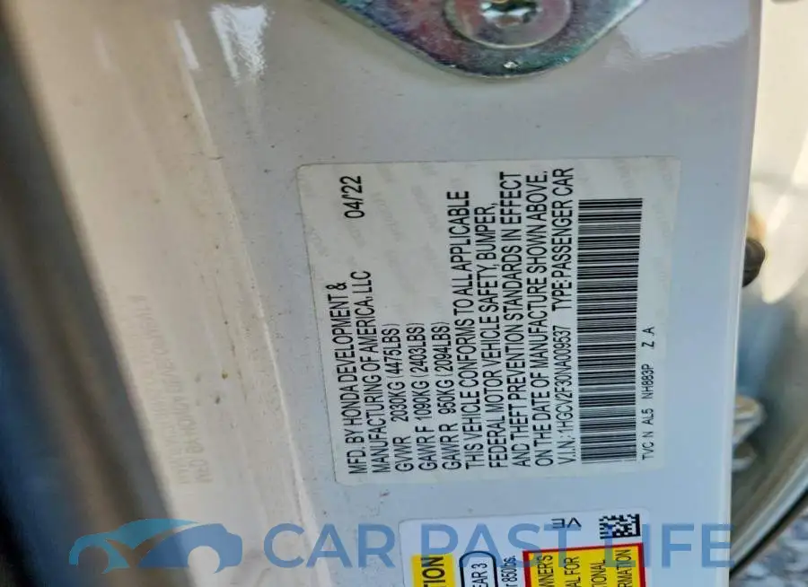 1HGCV2F30NA009537# 12