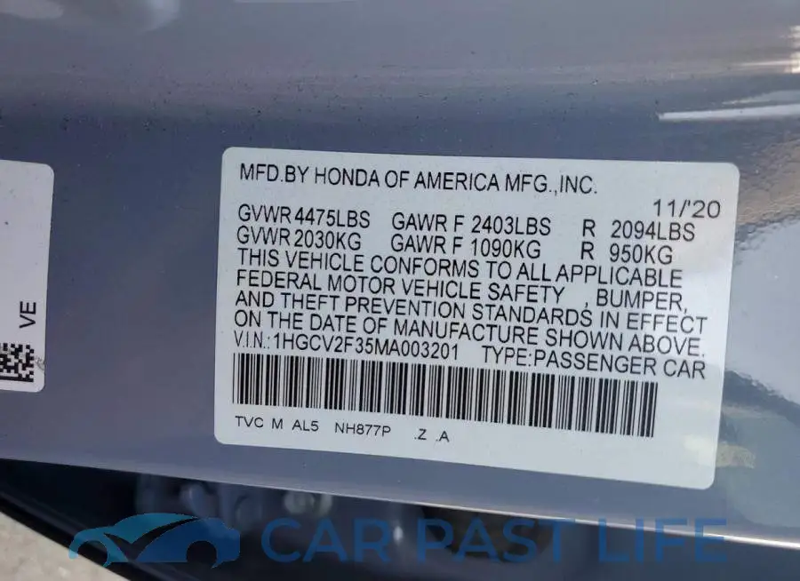 1HGCV2F35MA003201# 12