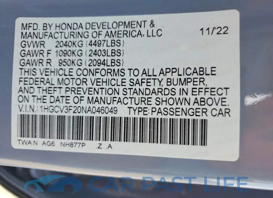 1HGCV3F20NA046049# 12