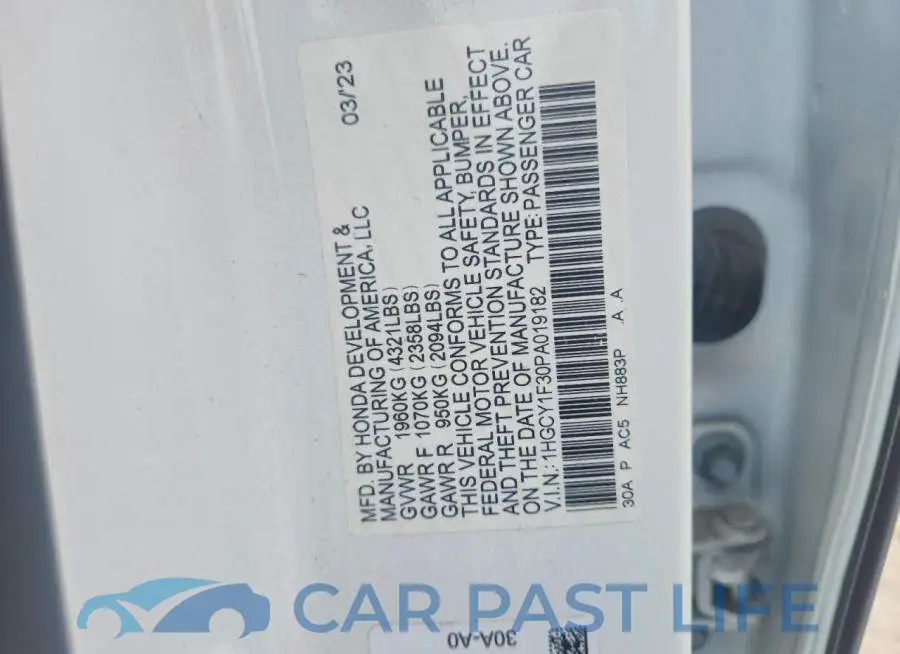 1HGCY1F30PA019182# 12