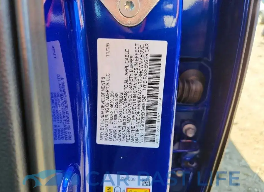 1HGCY2F5XSA091247# 12