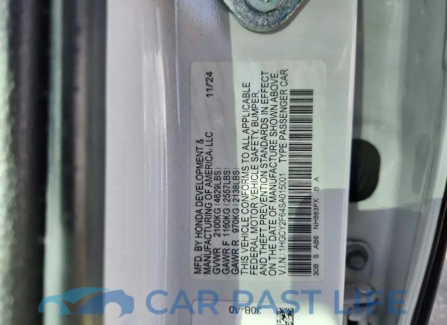 1HGCY2F64SA015001# 12