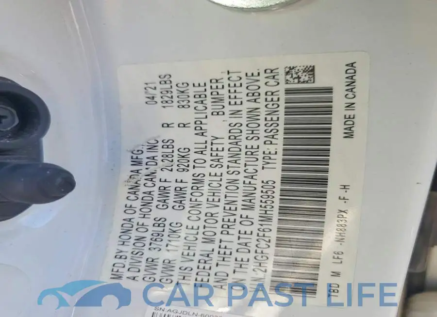 2HGFC2F61MH559505# 12