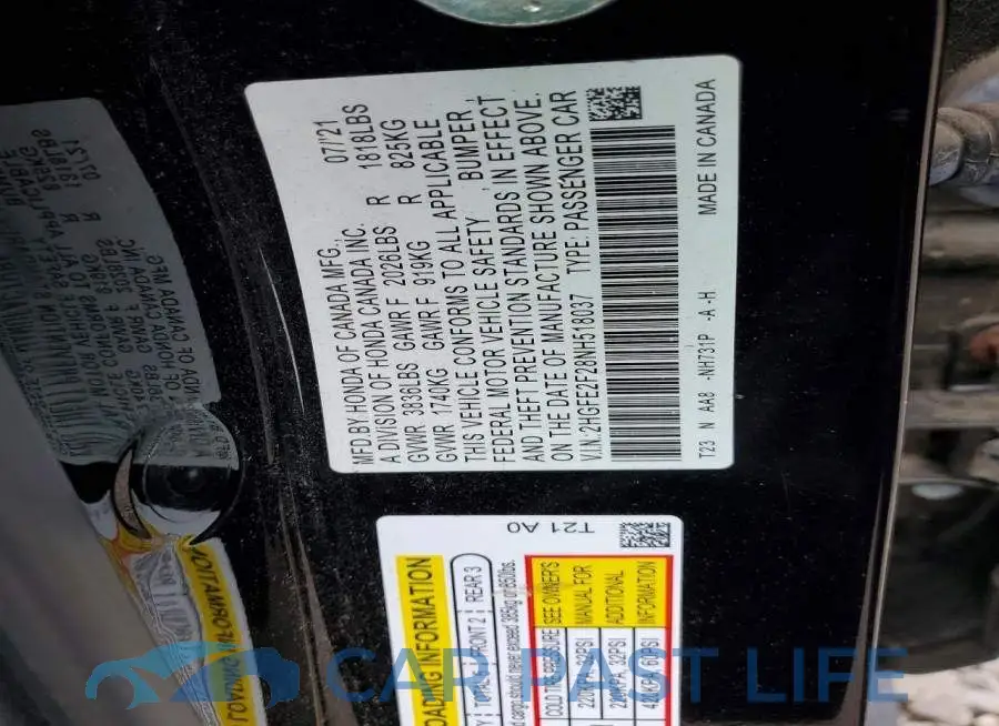 2HGFE2F28NH518037# 12