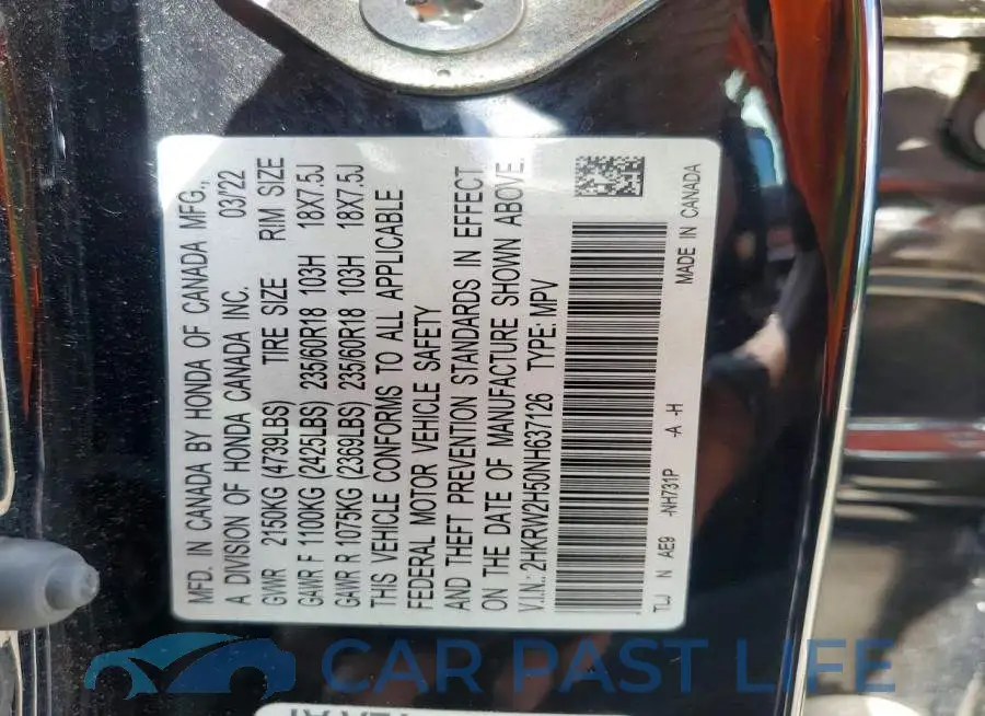 2HKRW2H50NH637126# 13