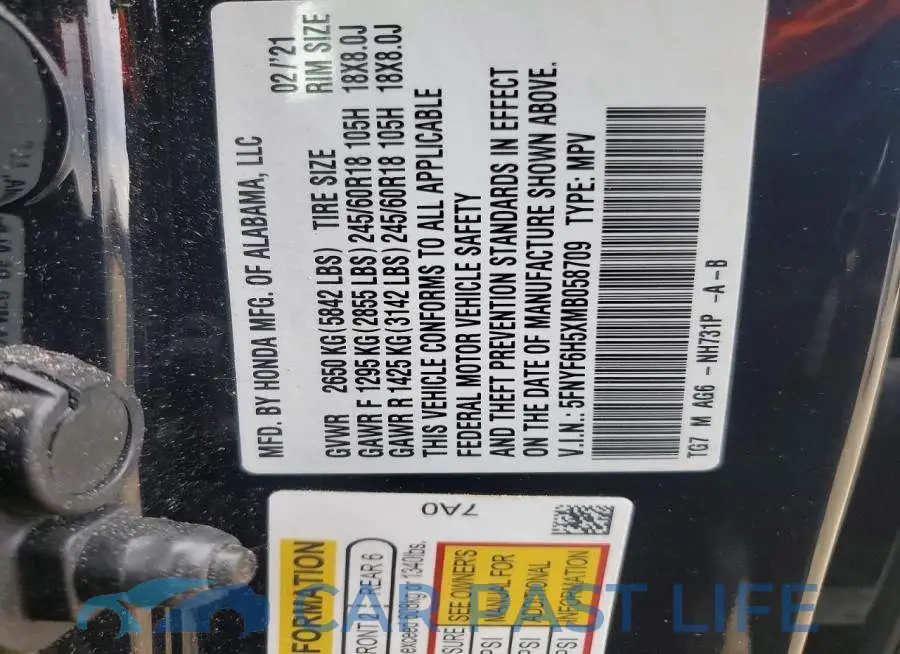5FNYF6H5XMB058709# 13