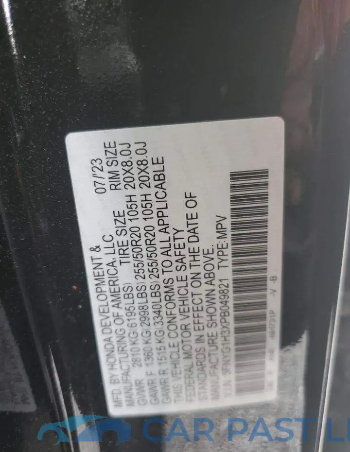 5FNYG1H3XPB049821# 13