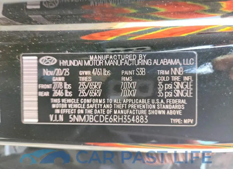 5NMJBCDE6RH354883# 13