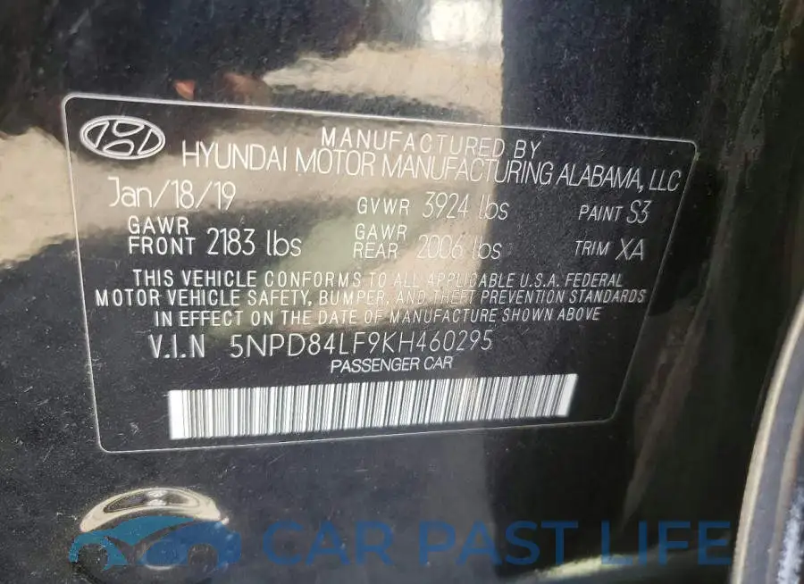 5NPD84LF9KH460295# 12