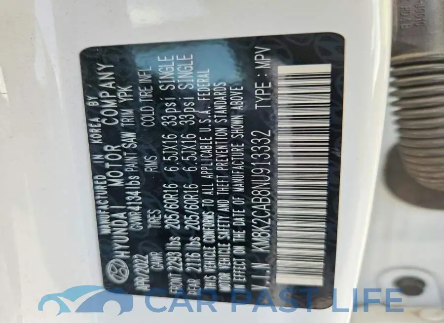 KM8K2CAB8NU913332# 13