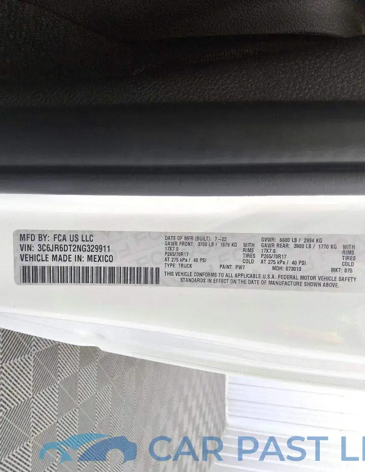 3C6JR6DT2NG329911# 12