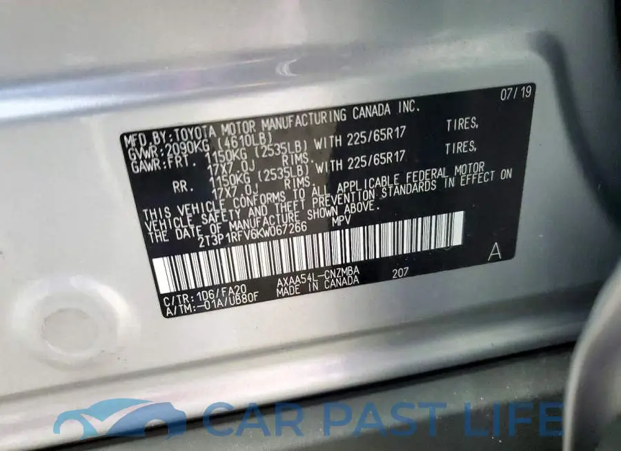 2T3P1RFV6KW067266# 12