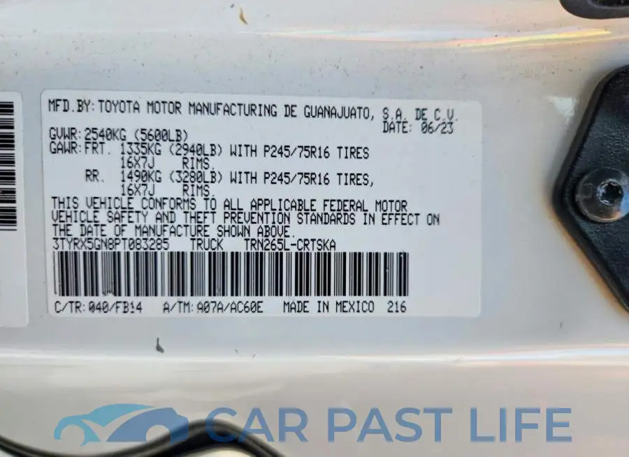 3TYRX5GN8PT083285# 12