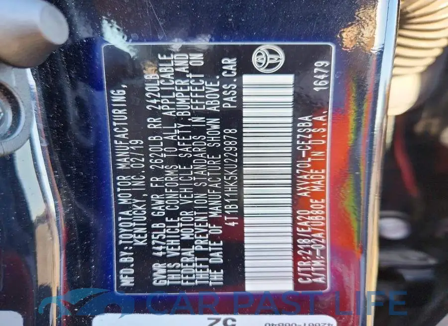4T1B11HK5KU229878# 12