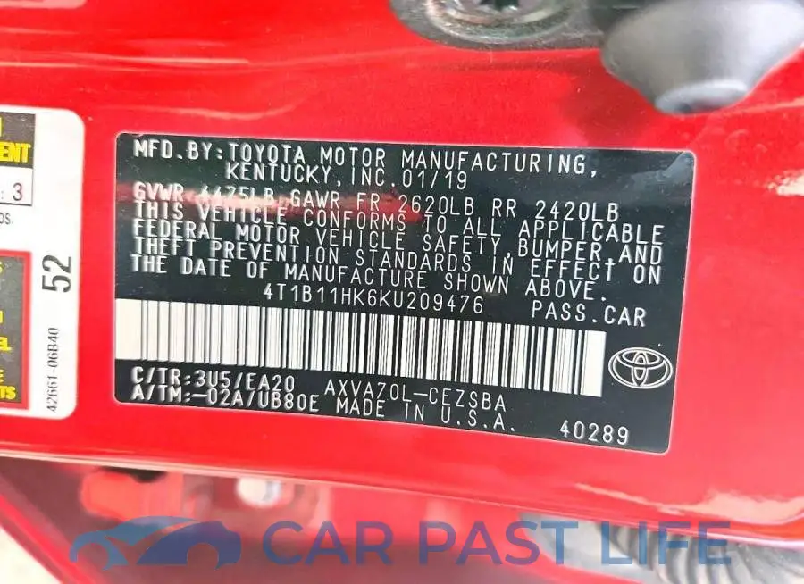 4T1B11HK6KU209476# 13
