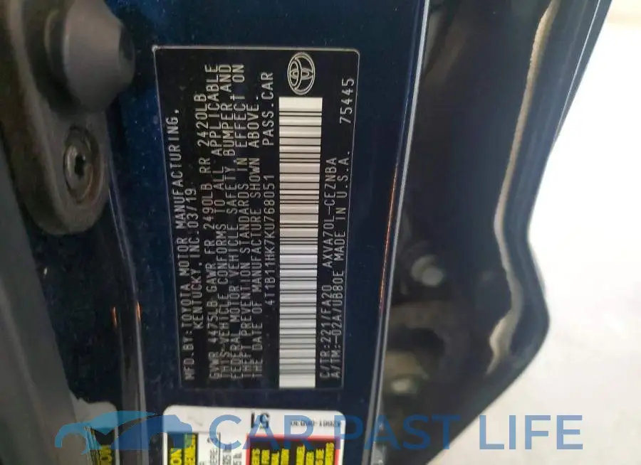 4T1B11HK7KU768051# 12
