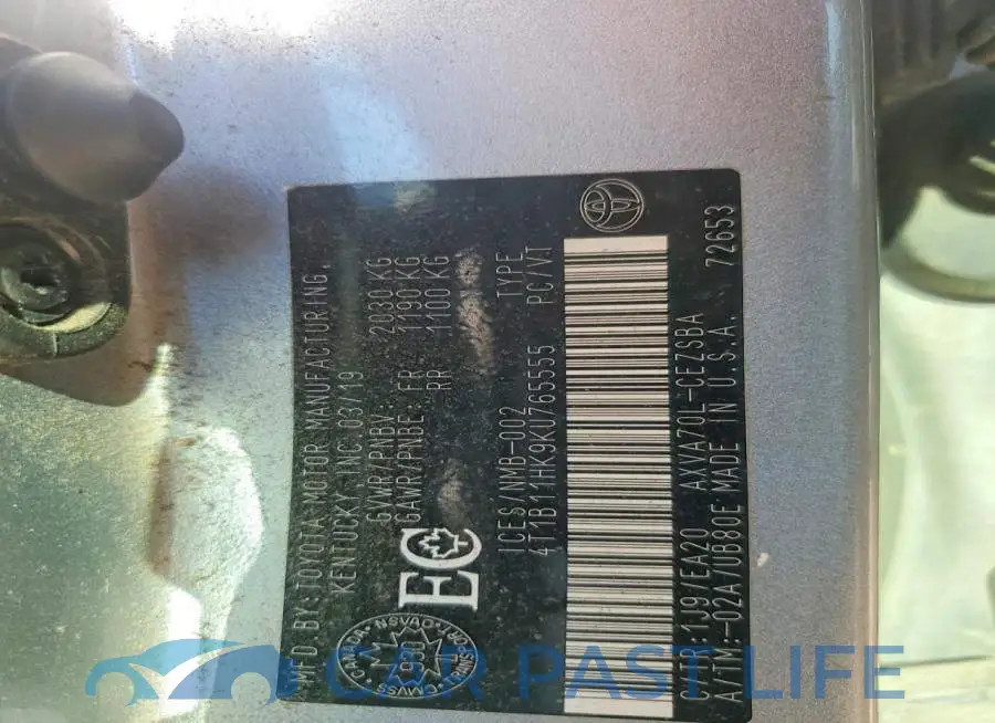 4T1B11HK9KU765555# 12