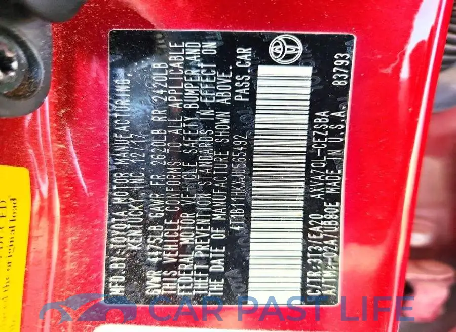 4T1B11HKXJU565492# 12