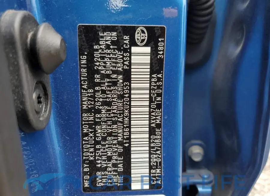 4T1B61HK9KU204953# 12