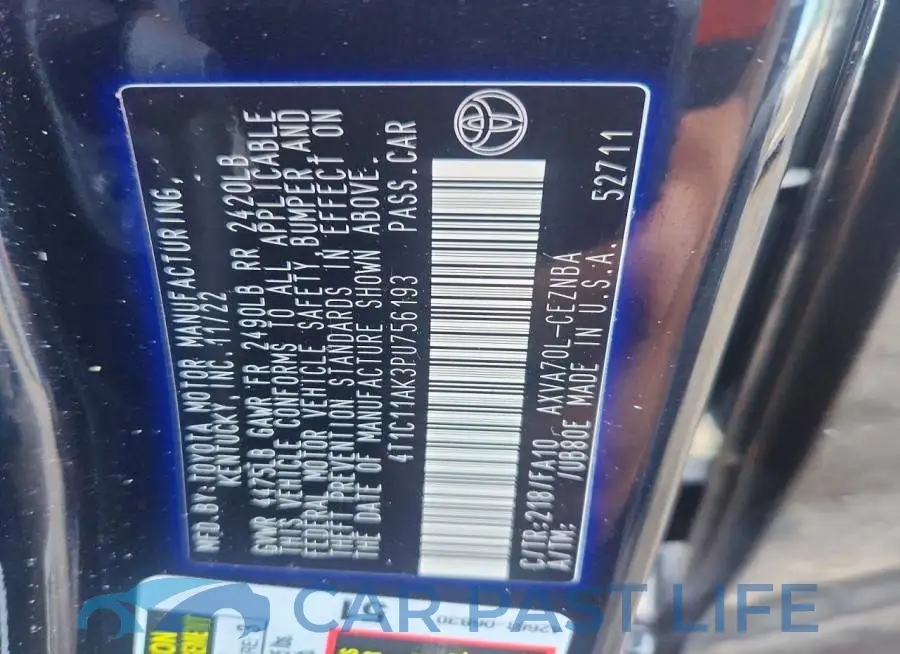 4T1C11AK3PU756193# 12