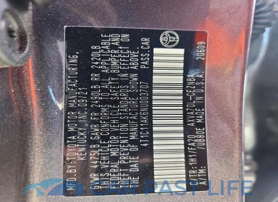 4T1C11AK6NU003707# 13