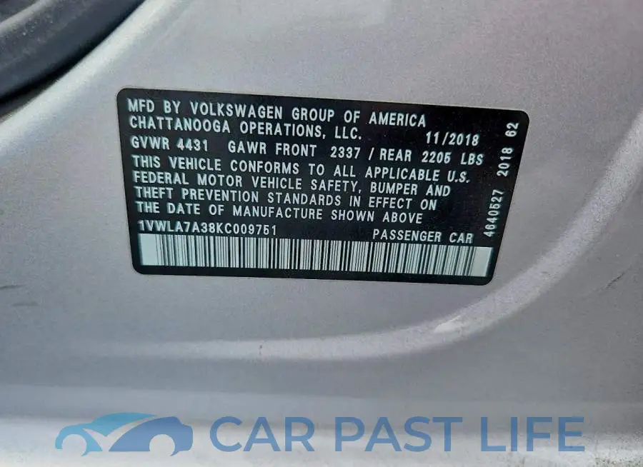 1VWLA7A38KC009751# 12