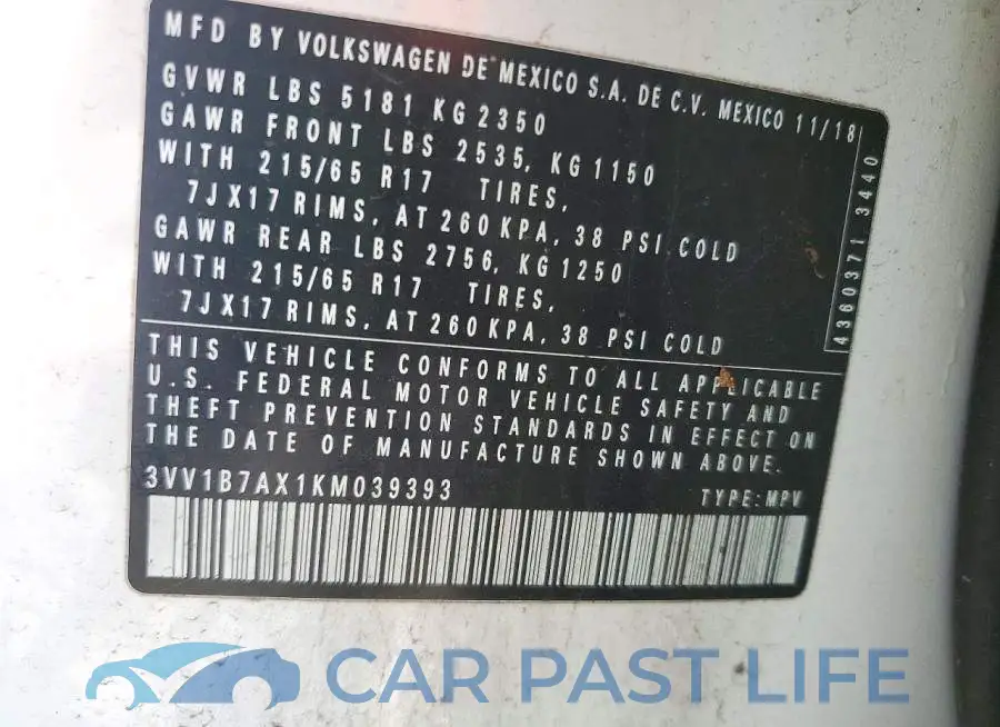 3VV1B7AX1KM039393# 13