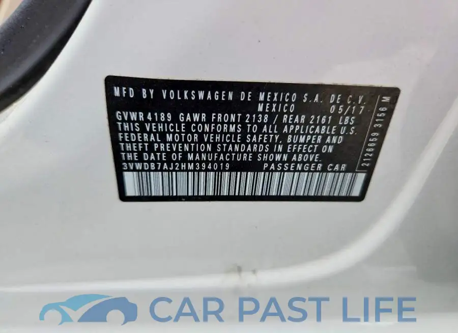 3VWDB7AJ2HM394019# 12
