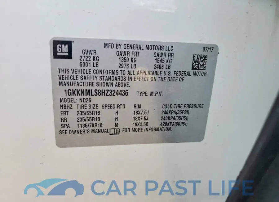 1GKKNMLS8HZ324436# 13