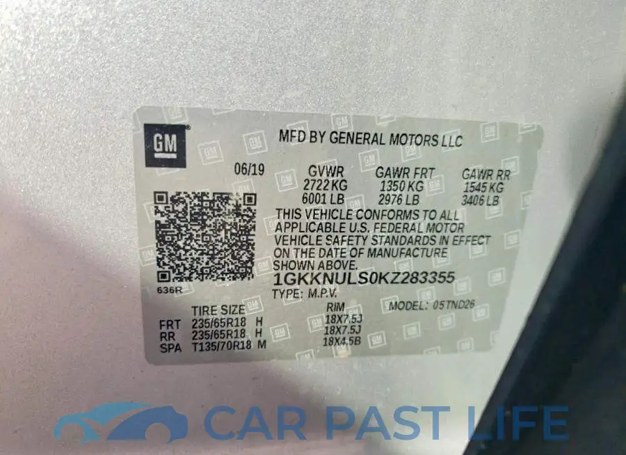 1GKKNULS0KZ283355# 13