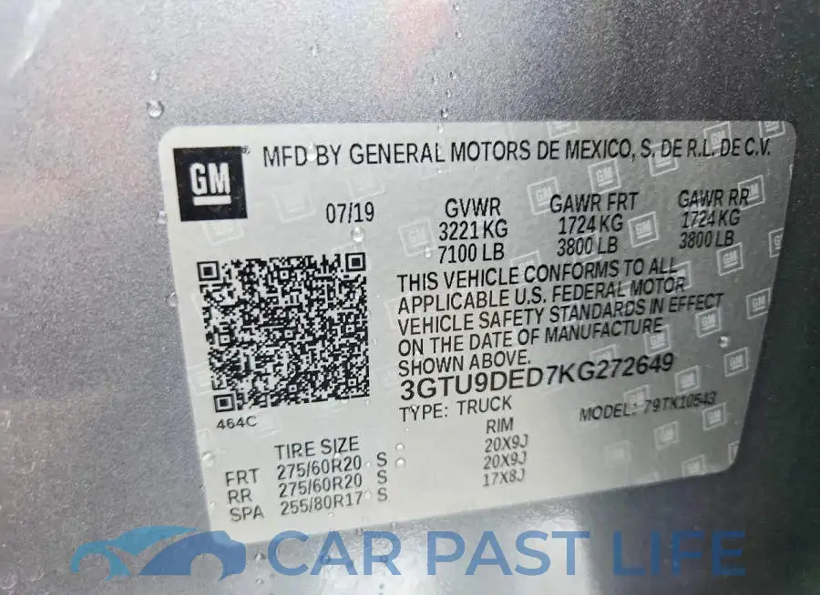 3GTU9DED7KG272649# 12