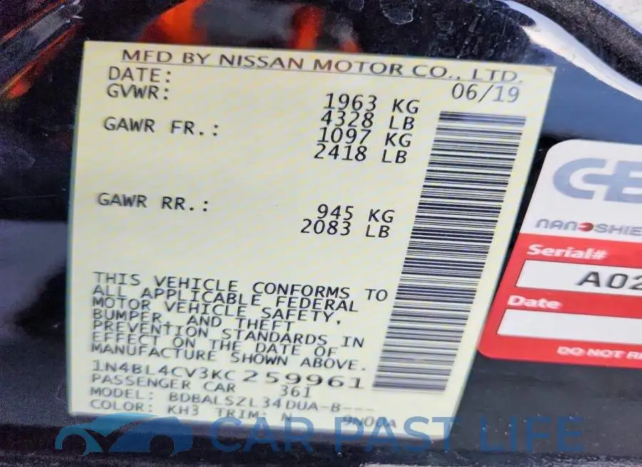 1N4BL4CV3KC259961# 12