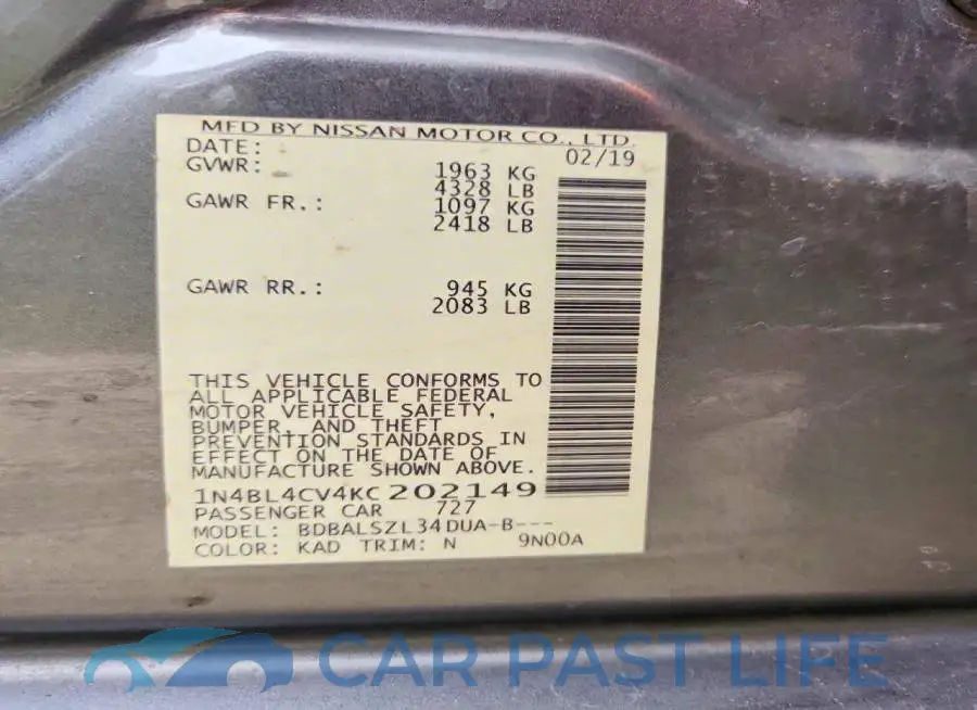1N4BL4CV4KC202149# 12