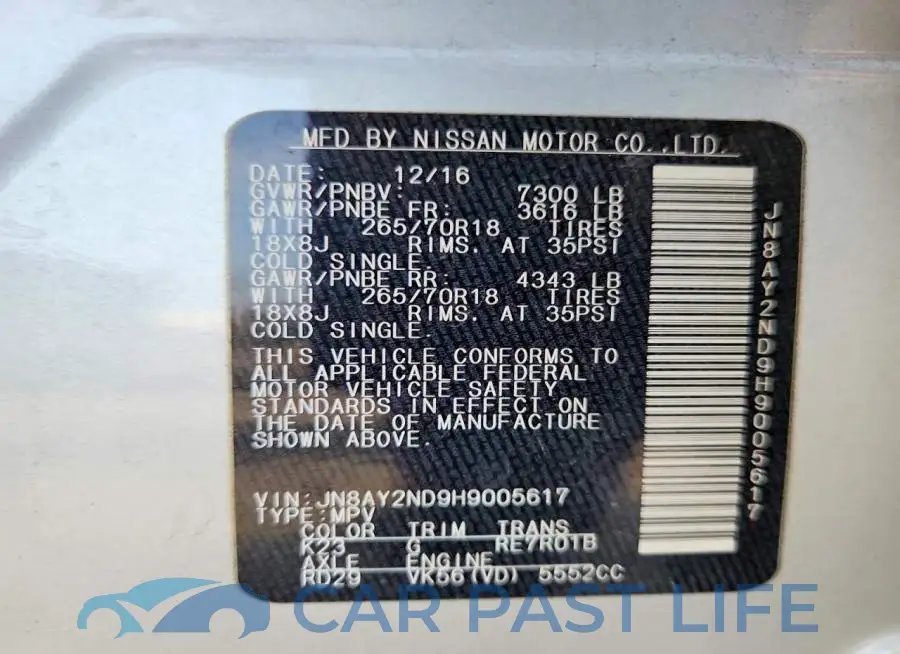 JN8AY2ND9H9005617# 14